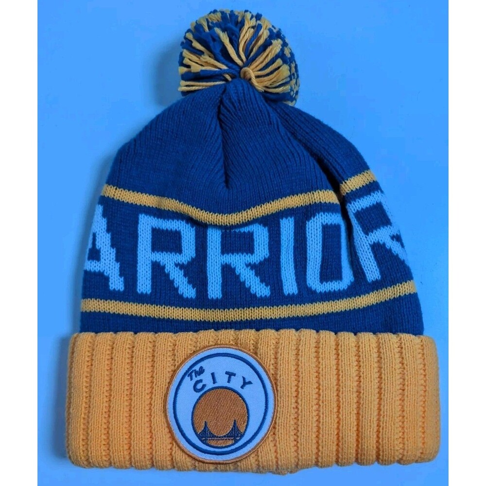 Mitchell & Ness Golden State Warriors Beanie Blue Yellow The City Pom Hat Cap